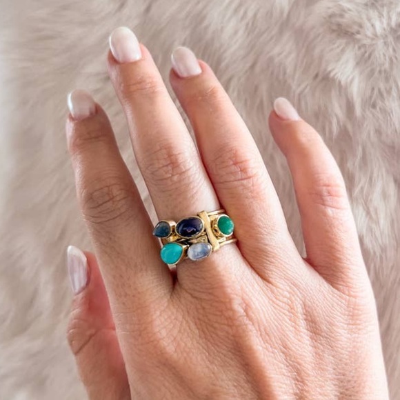 FIVE STONE BRASS RING SET 💖STUNNING💖 - Picture 2 of 3